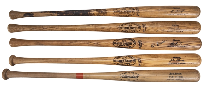 Lot of (5) 1970s Houston Astros Game Used and Signed Bat Collection Including Cesar Cedeno, Jesus Alou, Ken Boswell, Johnny Edwards, and Ron Brand (PSA/DNA & JSA Auction LOA)